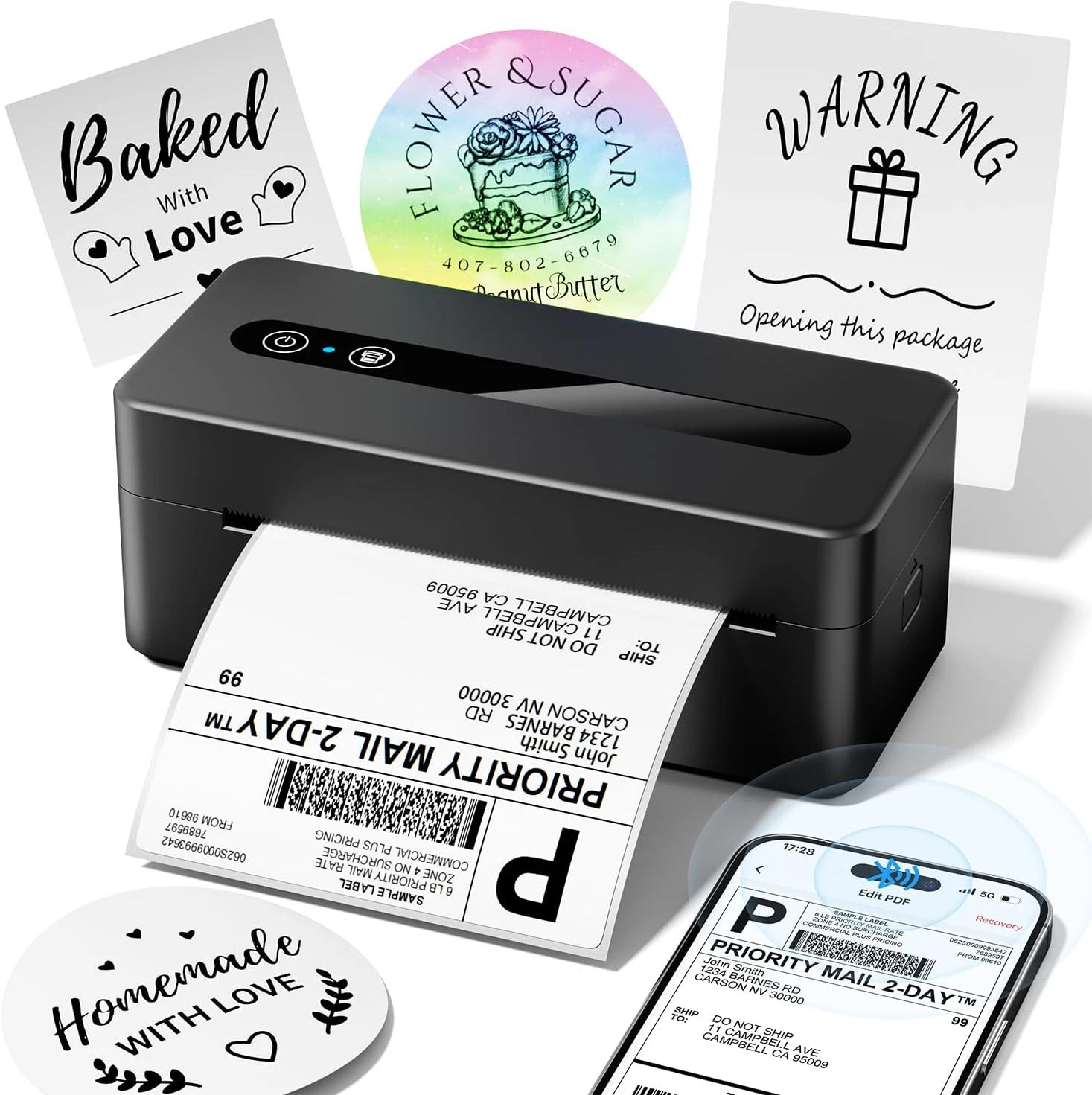 A pblack rinter with printing papers
