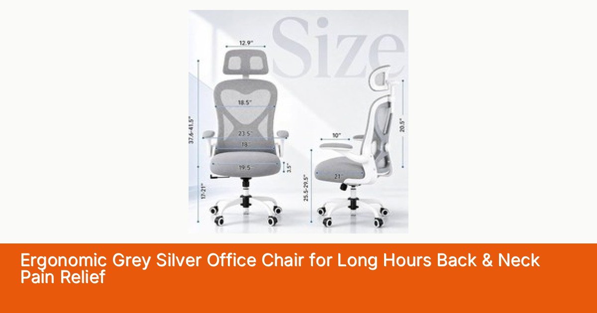Ergonomic Grey Silver Office Chair for Long Hours Back & Neck Pain Relief