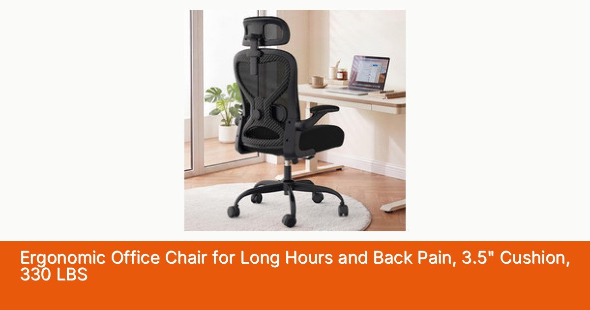 Ergonomic Office Chair for Long Hours and Back Pain, 3.5" Cushion, 330 LBS