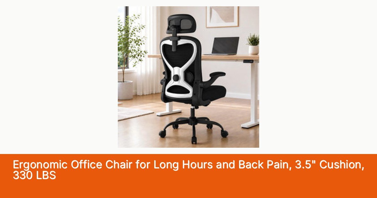 Ergonomic Office Chair for Long Hours and Back Pain, 3.5" Cushion, 330 LBS